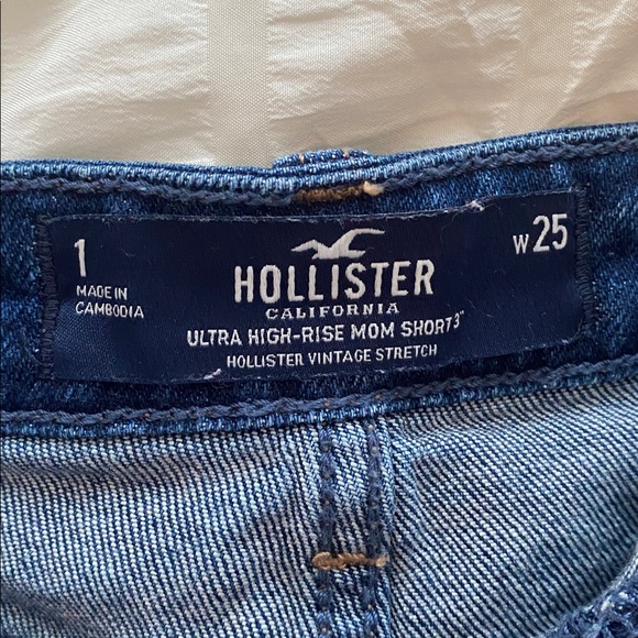 Hollister Women's Ripped Dark Blue Jean Shorts - Picture 2 of 4